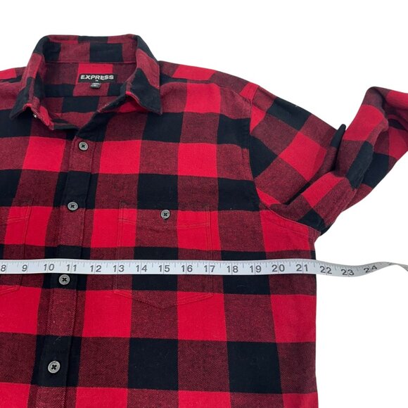 Express Mens Flannel Red & Black Plaid Long Sleeve Button-Down Shirt Size L - Picture 4 of 10